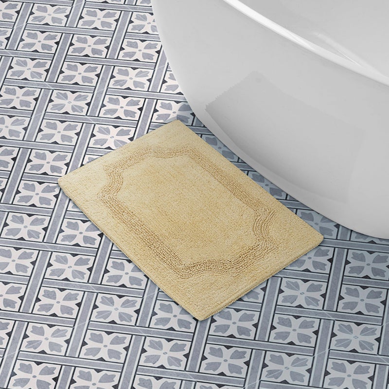 Laura Ashley - Reversible Cotton Bath Mat, Premium Bathroom DÃ©cor, Machine Washable Bathroom Rug, Highly Absorbent, 17"x24", Yellow - Image 1